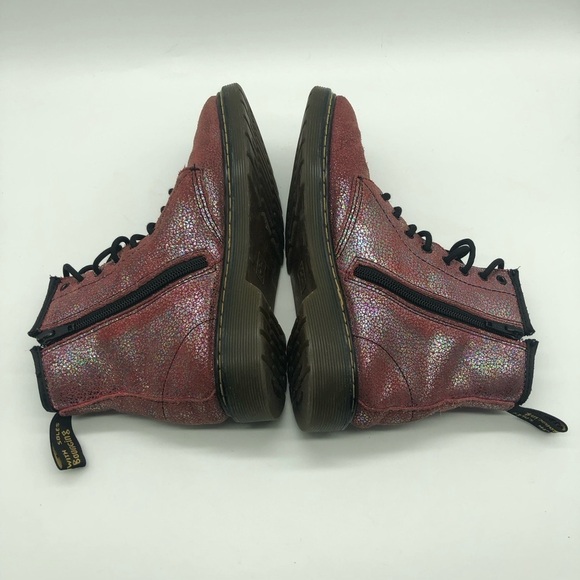 Dr. Martens Boots Girls 4 Delaney Pink Glitter Combat Lace Up High Top Moto - Picture 6 of 7